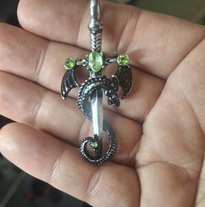 Dragon Pendant Necklace with Green Accents